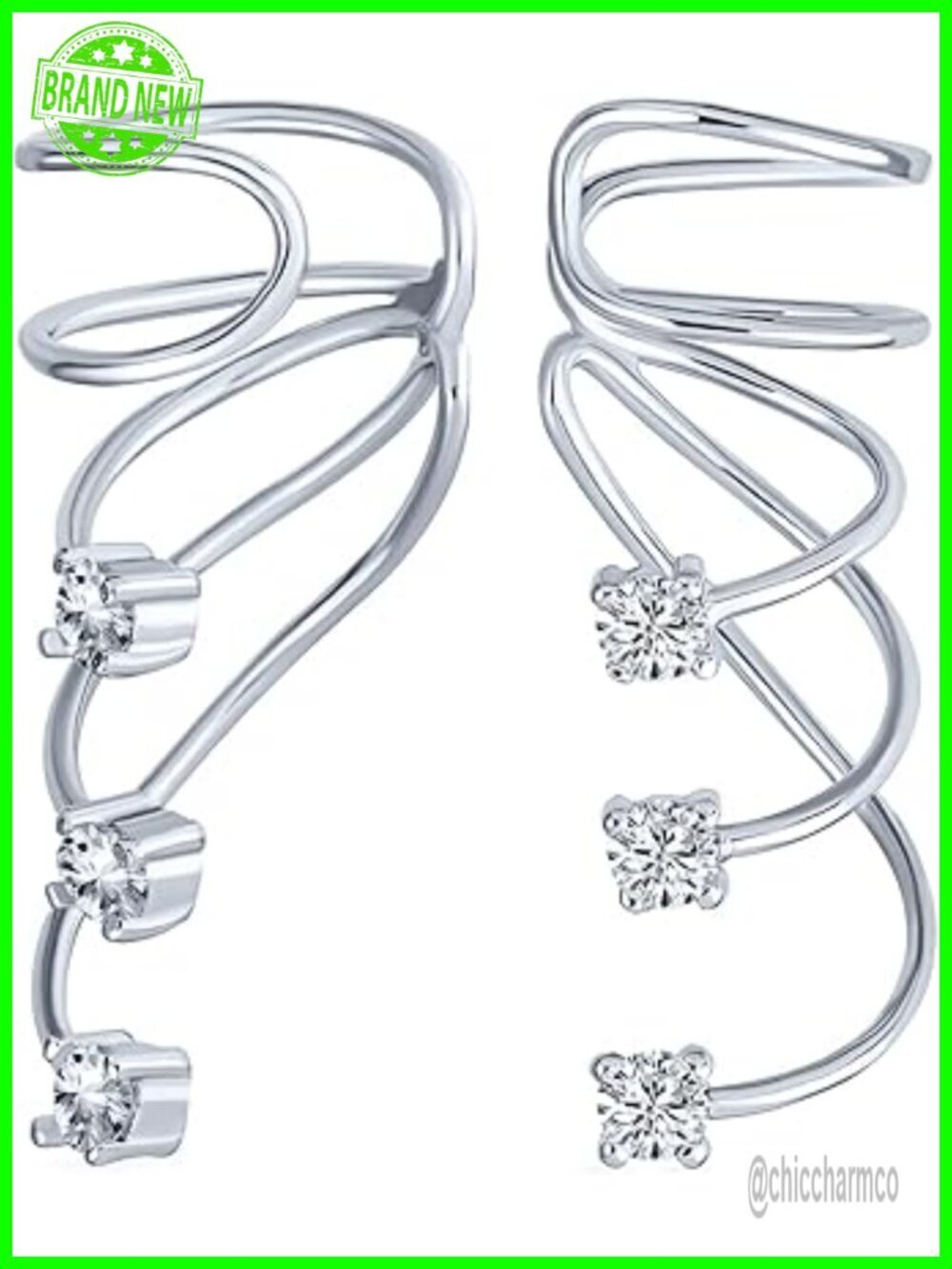 .925 Sterling Silver CZ Spiral Curve Crawler Ear Cuff - No Piercing Needed